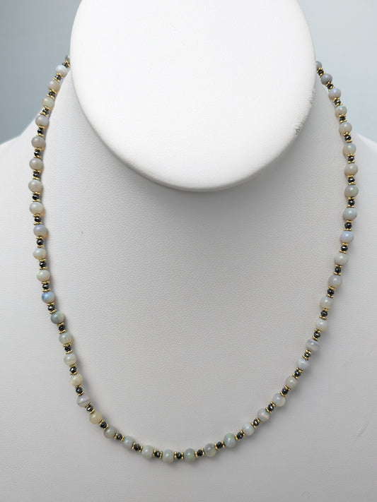 18" Ethiopian Opal and Black Diamond Strand Necklace with 14KY Gold Rondelle Accents NCK-782