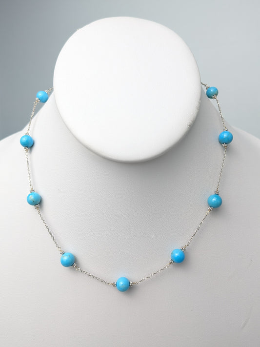 16" Turquoise 9 Station Necklace in 14KW - NCK-800