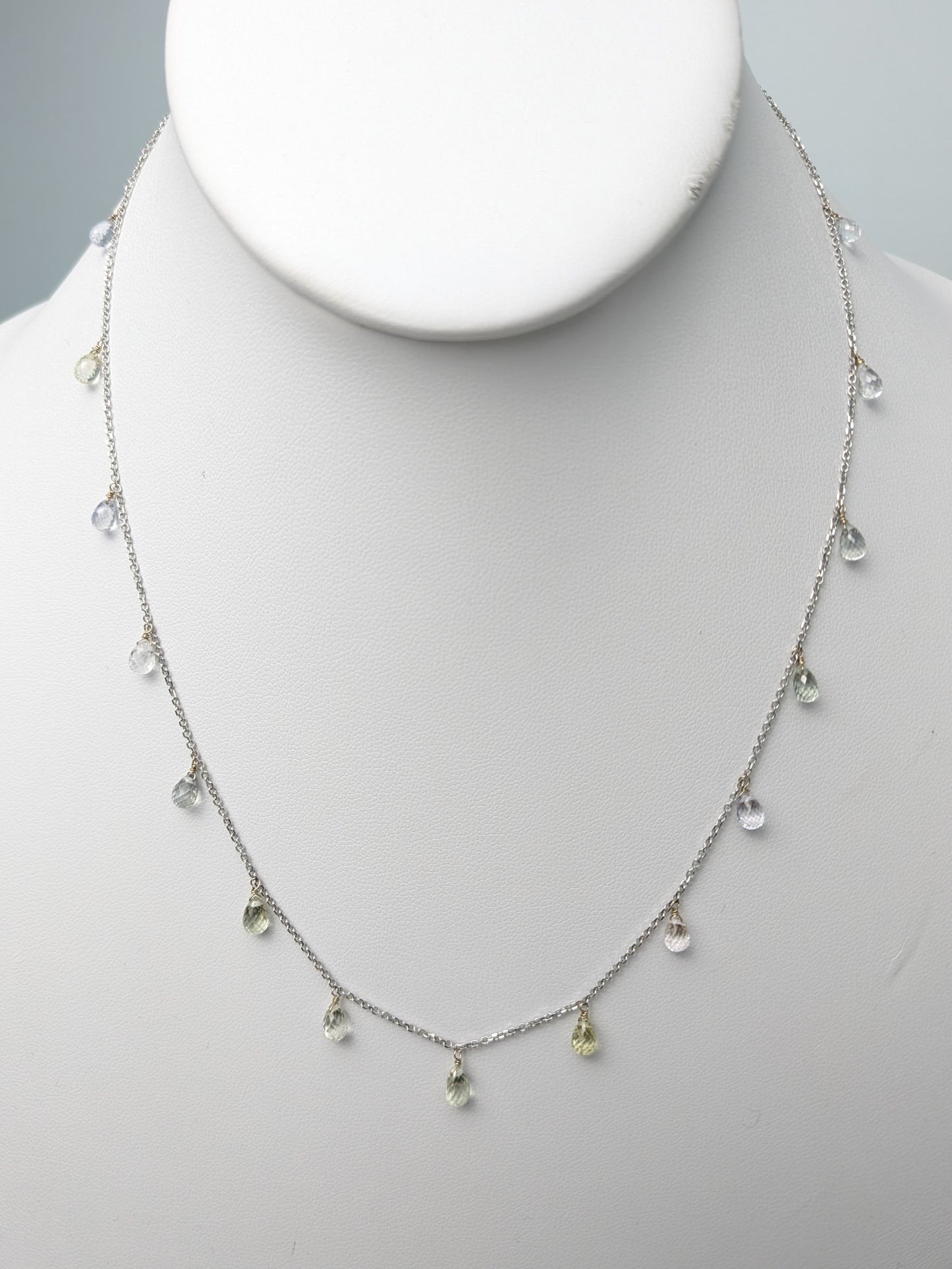 18" Multicolor Sapphire Dangly Necklace in 14KW - NCK-801