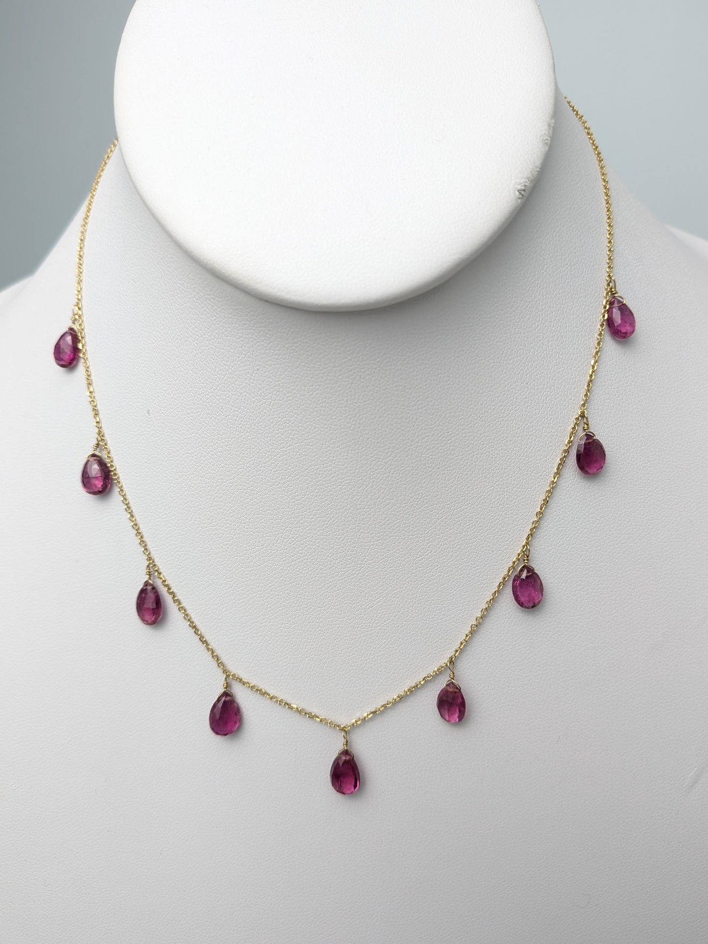 17" Pink Tourmaline Dangly Necklace in 18KY - NCK-792