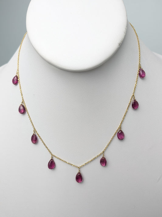 17" Pink Tourmaline Dangly Necklace in 18KY - NCK-792