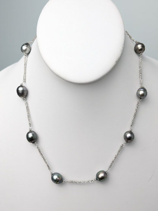 18" Tahitian Pearl 8 Station Necklace with Triple Chain  in 14KW - NCK-798