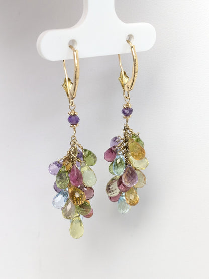 Multicolor Cluster Earrings in 14KY - EAR-796