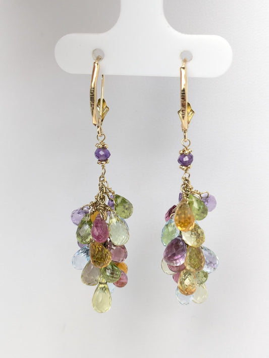 Multicolor Cluster Earrings in 14KY - EAR-796