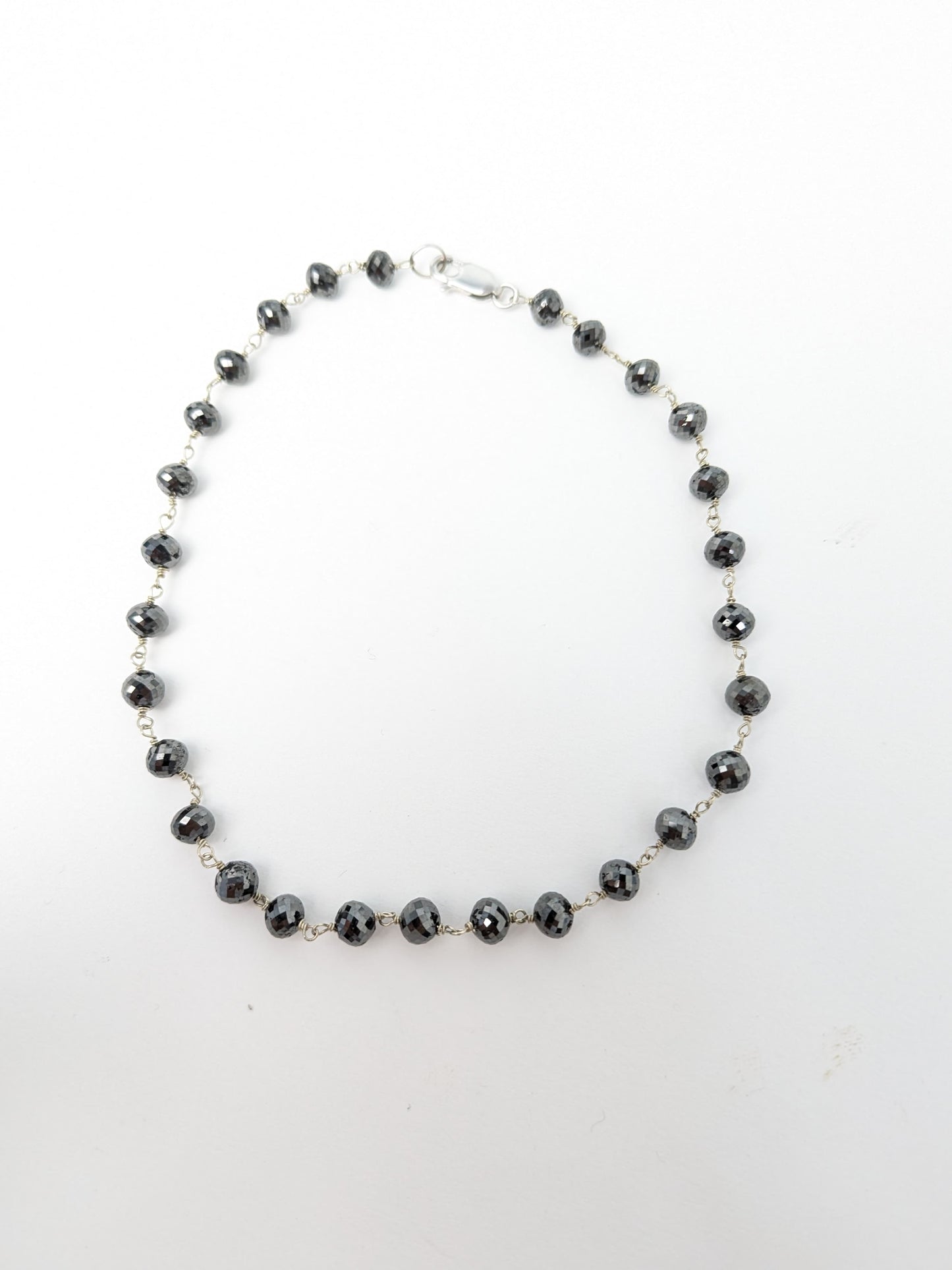 4.5-5.0mm Black Diamond Round Rosary Anklet/Bracelet (27 Tot. Dia. Wt)