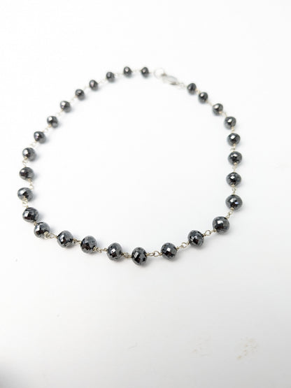 4.5-5.0mm Black Diamond Round Rosary Anklet/Bracelet (27 Tot. Dia. Wt)