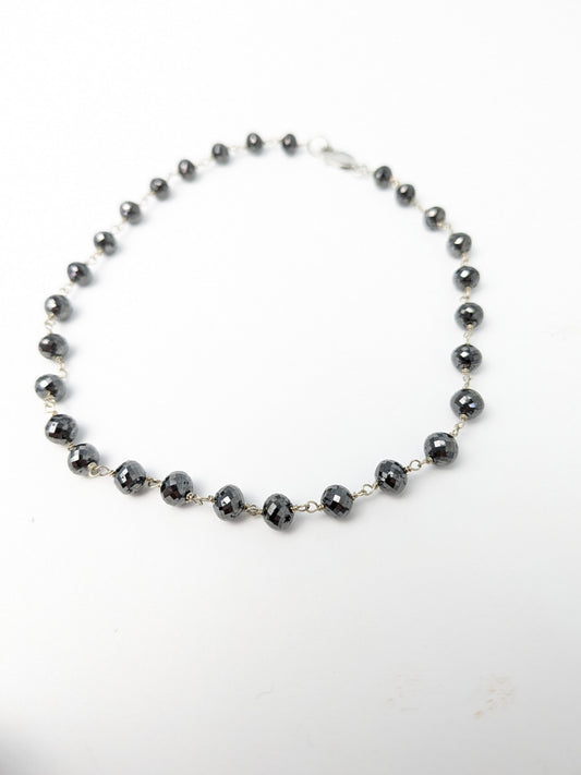 4.5-5.0mm Black Diamond Round Rosary Anklet/Bracelet (27 Tot. Dia. Wt)