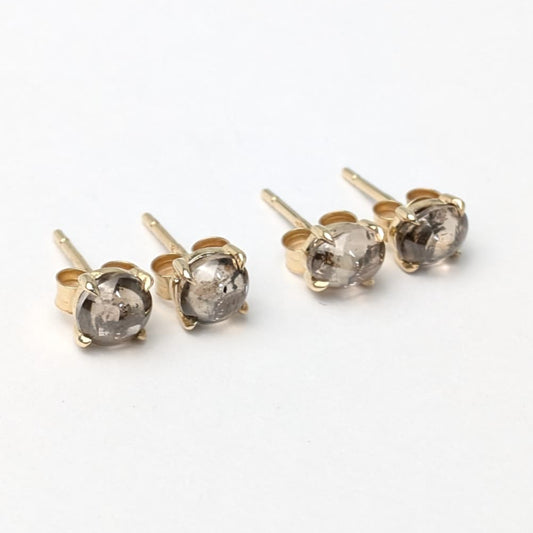 Brown Diamond Cab Stud Earrings in 14K