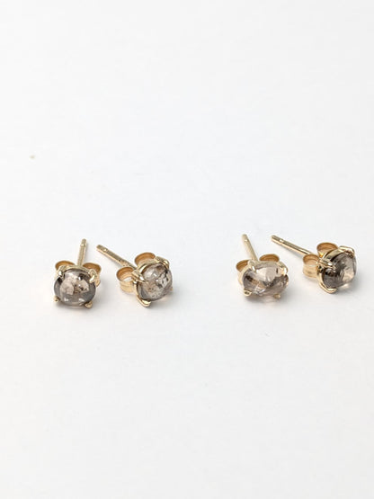 Brown Diamond Cab Stud Earrings in 14K