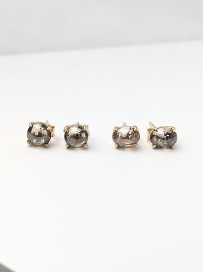 Brown Diamond Cab Stud Earrings in 14K