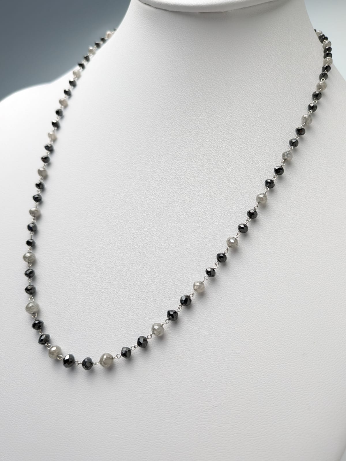 SALE - 17"-20" Grey And Black Diamond Cube Rosary Necklace in 14KW and 18KW - NCK-251-ROSDIA14W-GRYBK-17 8.7ctw