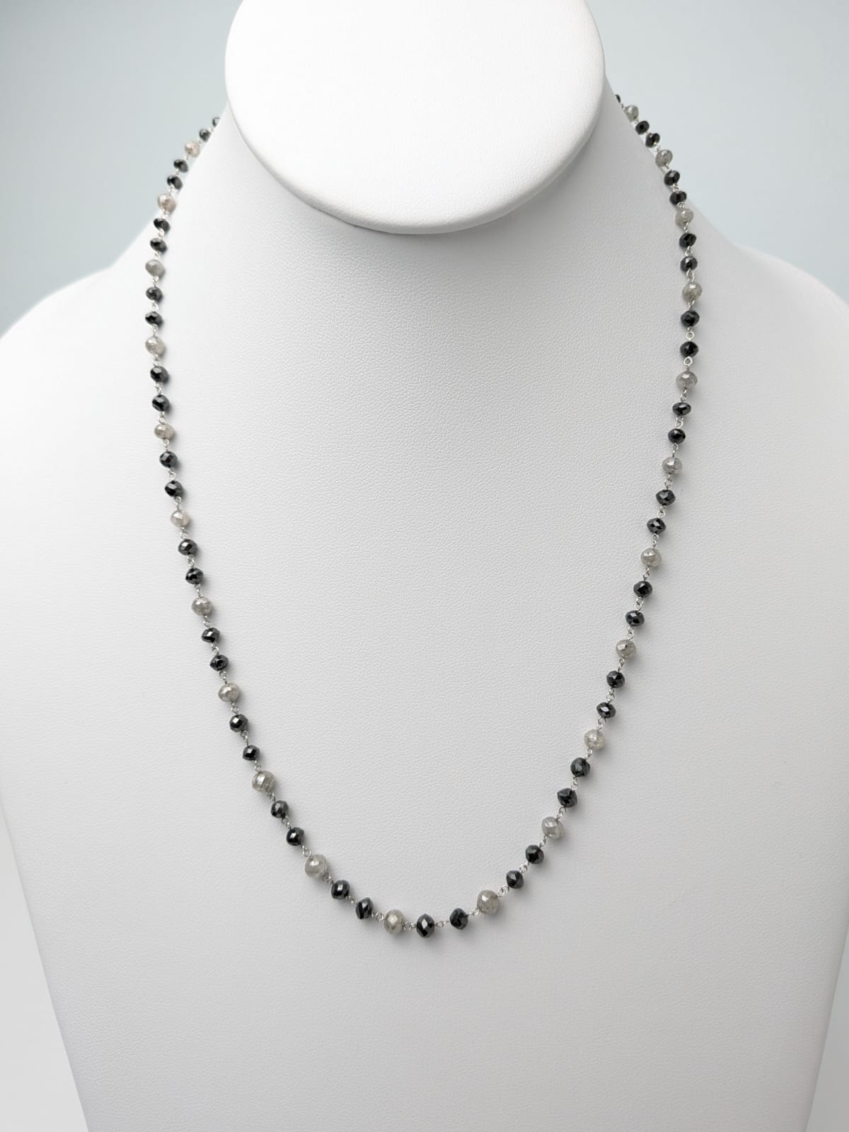 18"-20" Grey And Black Diamond Round Rosary Necklace in 14K and 18K White Gold