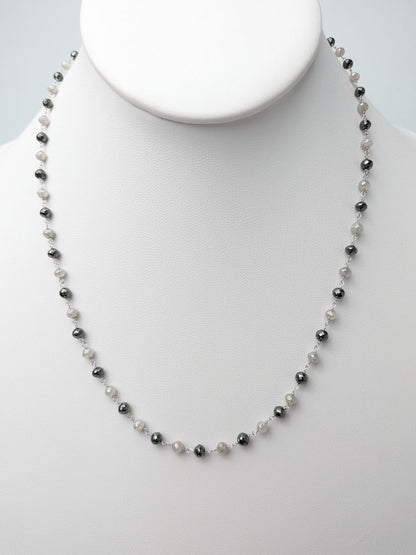 18"-20" Grey And Black Diamond Round Rosary Necklace in 14K and 18K White Gold