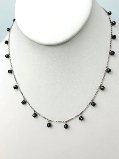 SALE - 16"-17" Black Diamond Dangle Necklace in 14KW and 18KY