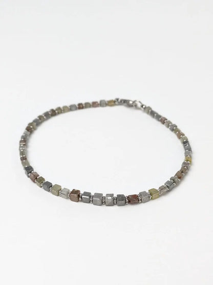 Grey Diamond Cube Solid Strand Bracelet with Rondelle Accents in 14KW and 14KW