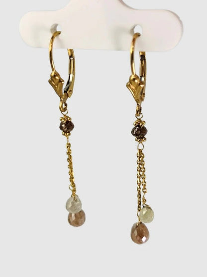 SALE - Lariat Earrings With Multicolor Diamonds in 14KW and 14KY Gold