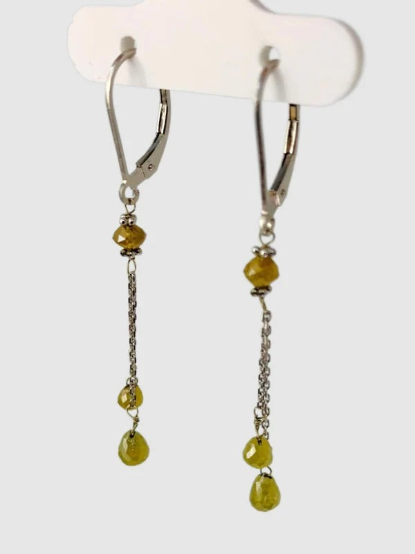 SALE - Lariat Earrings With Multicolor Diamonds in 14KW and 14KY Gold