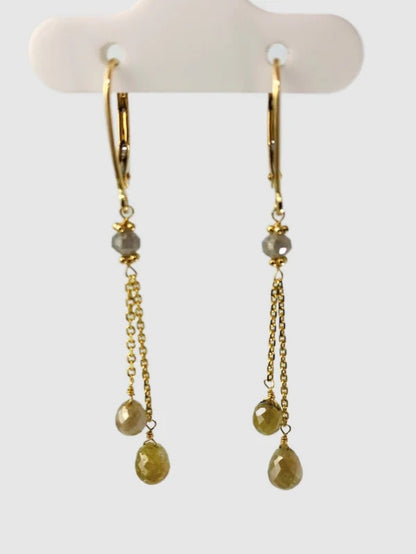 SALE - Lariat Earrings With Multicolor Diamonds in 14KW and 14KY Gold