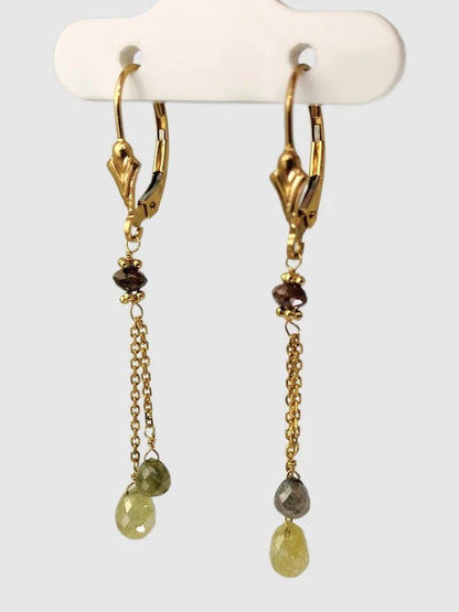 SALE - Lariat Earrings With Multicolor Diamonds in 14KW and 14KY Gold