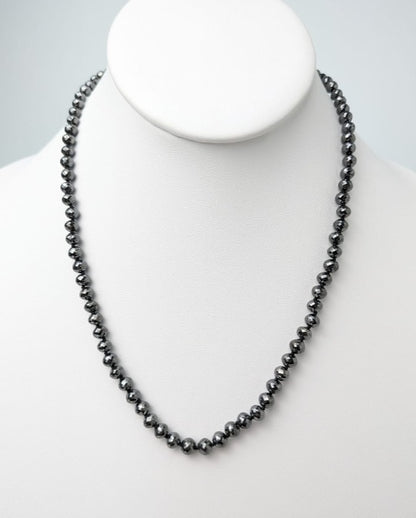 Black Diamond Round Solid Strand Knotted Necklace in 14KW Gold  (4.5mm-5.5mm bead size)