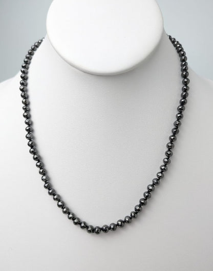 Black Diamond Round Solid Strand Knotted Necklace in 14KW Gold  (4.5mm-5.5mm bead size)