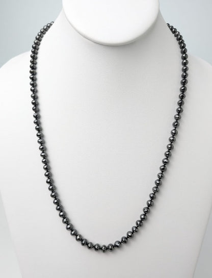 Black Diamond Round Solid Strand Knotted Necklace in 14KW Gold  (4.5mm-5.5mm bead size)