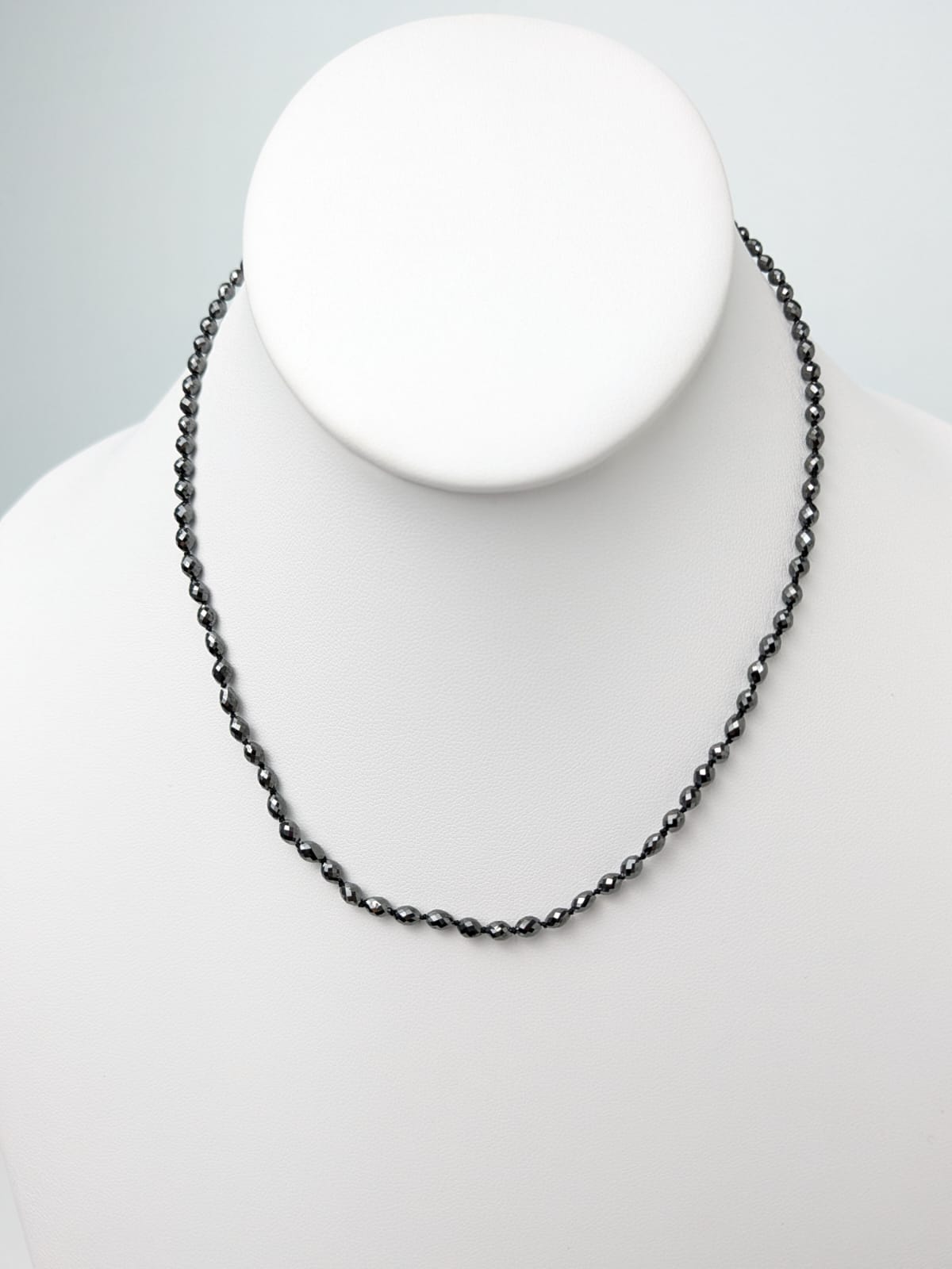 Black Diamond Knotted Solid Strand Necklace in 14KW Gold 3x5mm Oval Bead Size