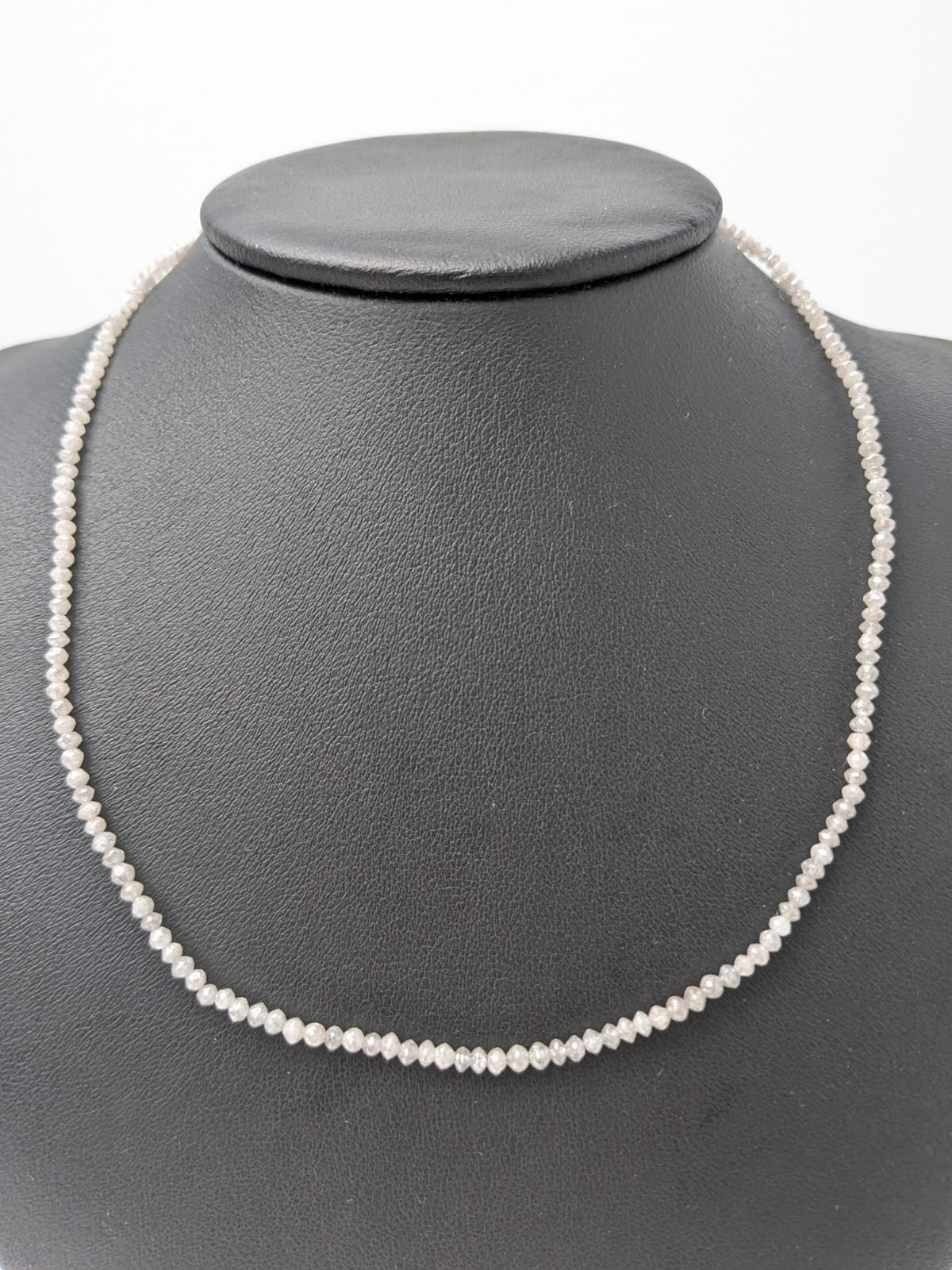 Grey Diamond Round Solid Strand Necklace in 14KY and 14KW Gold 2-3mm Bead Size