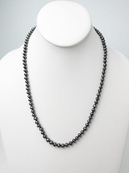 Black Diamond Round Solid Strand Knotted Necklace in 14KW Gold  (4.5mm-5.5mm bead size)