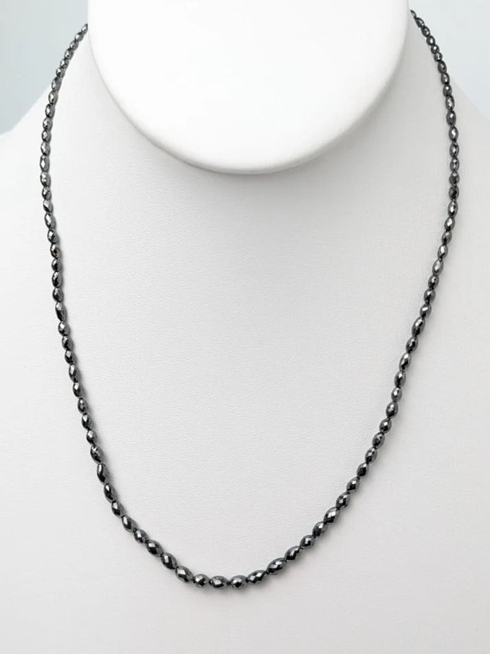 Black Diamond Knotted Solid Strand Necklace in 14KW Gold 3x5mm Oval Bead Size