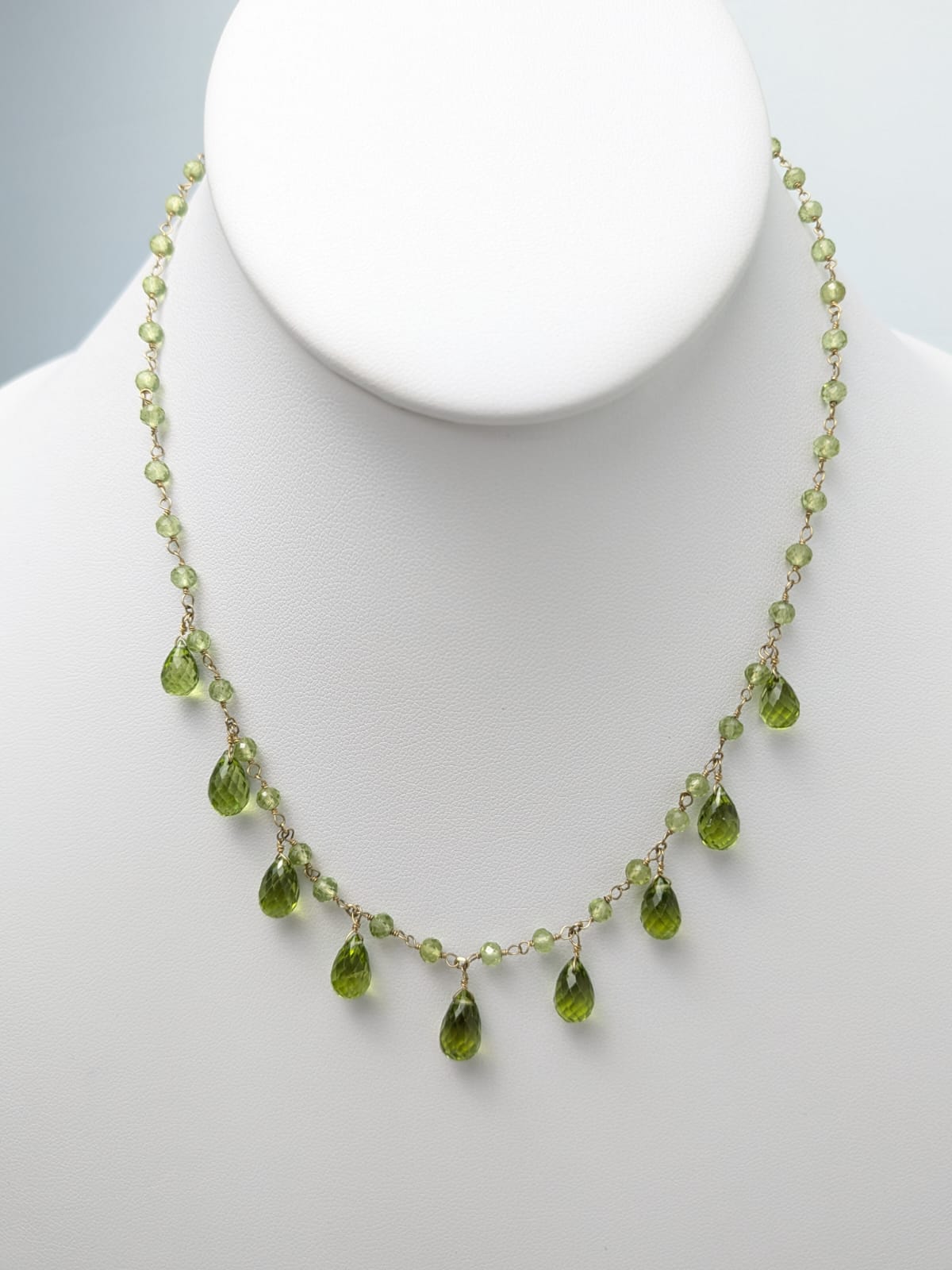 16"-17.5" Topaz, Peridot, or Garnet Station Dangly Necklace in 14KY - NCK-713