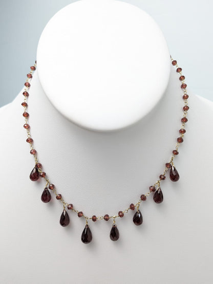 16"-17.5" Topaz, Peridot, or Garnet Station Dangly Necklace in 14KY - NCK-713