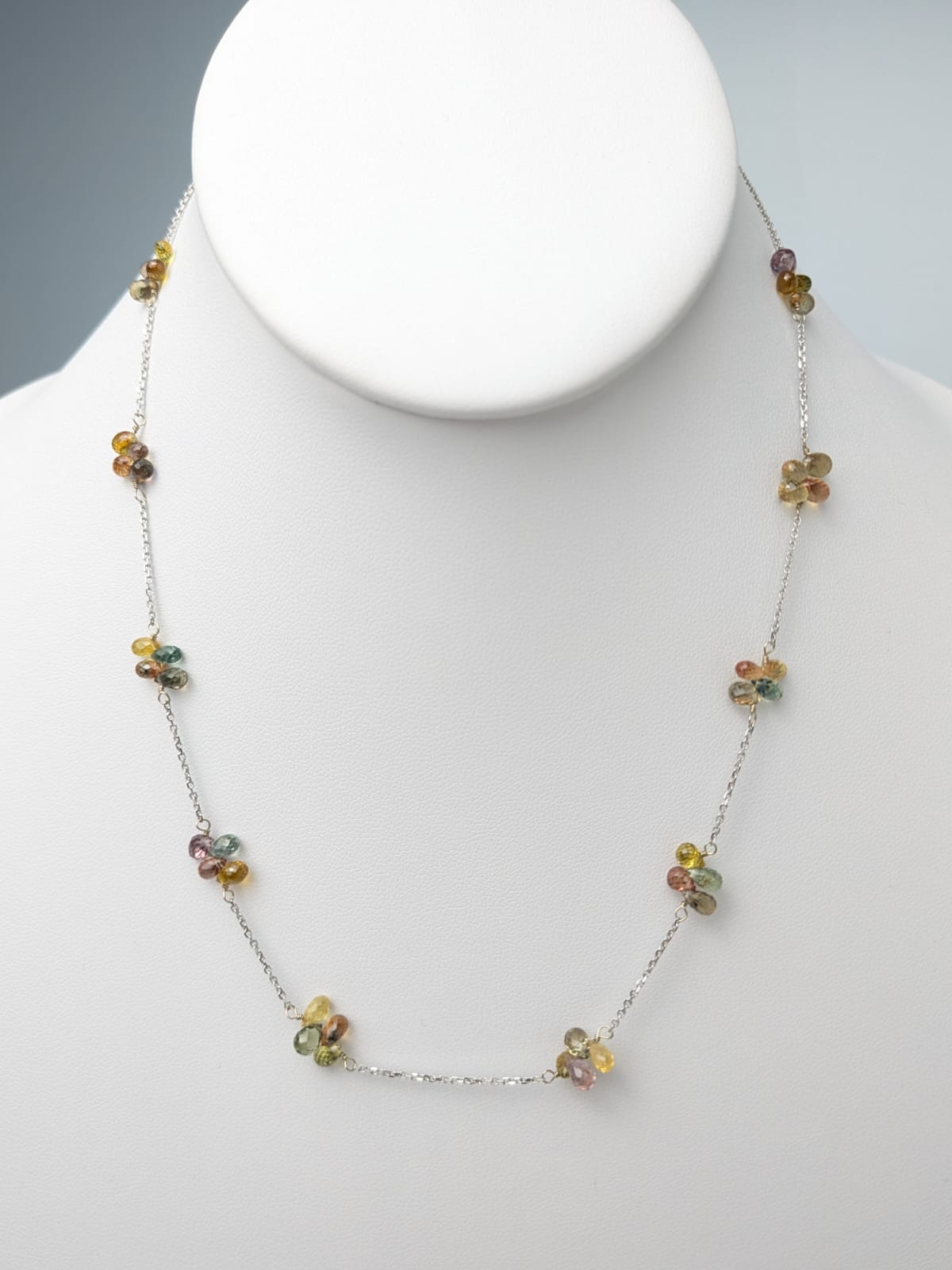 Multicolored Sapphire Briolette Butterfly Necklace in 14KW and 14KY