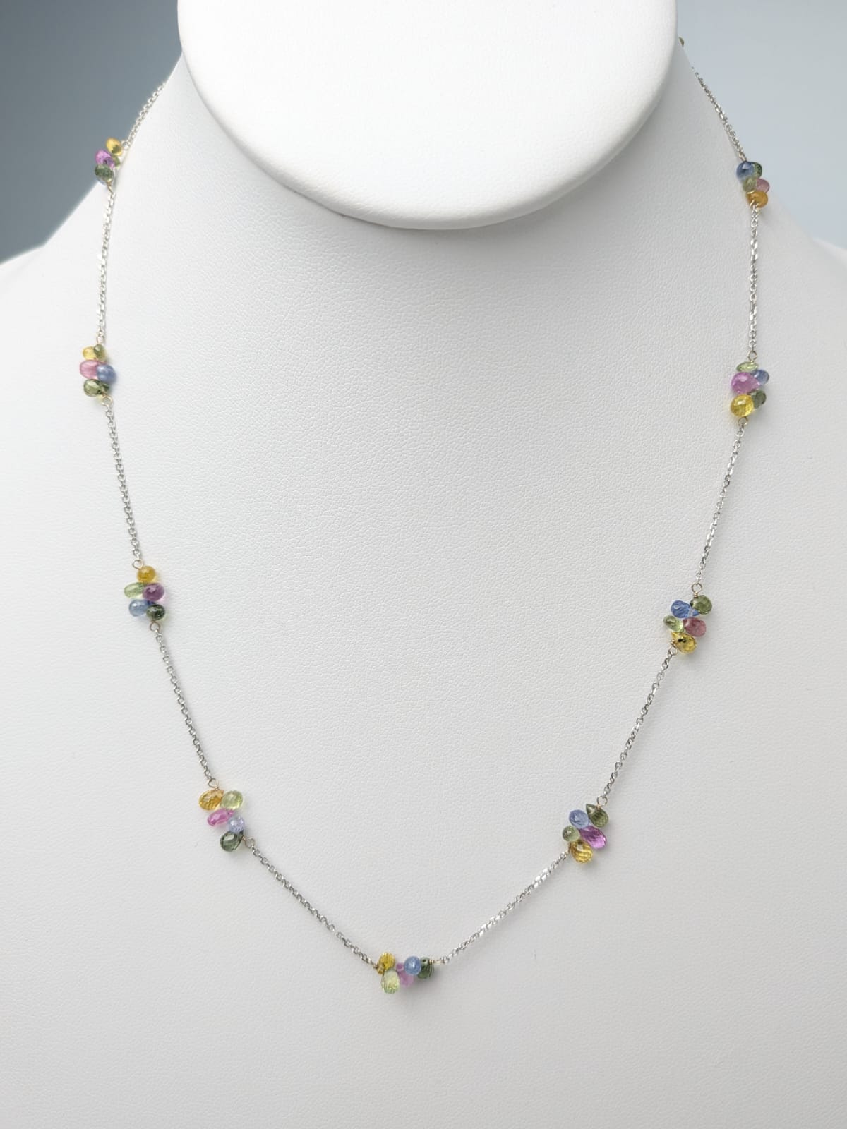 Multicolored Sapphire Briolette Butterfly Necklace in 14KW and 14KY