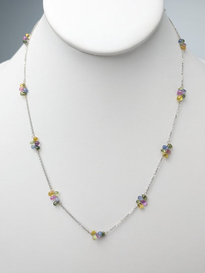 Multicolored Sapphire Briolette Butterfly Necklace in 14KW and 14KY