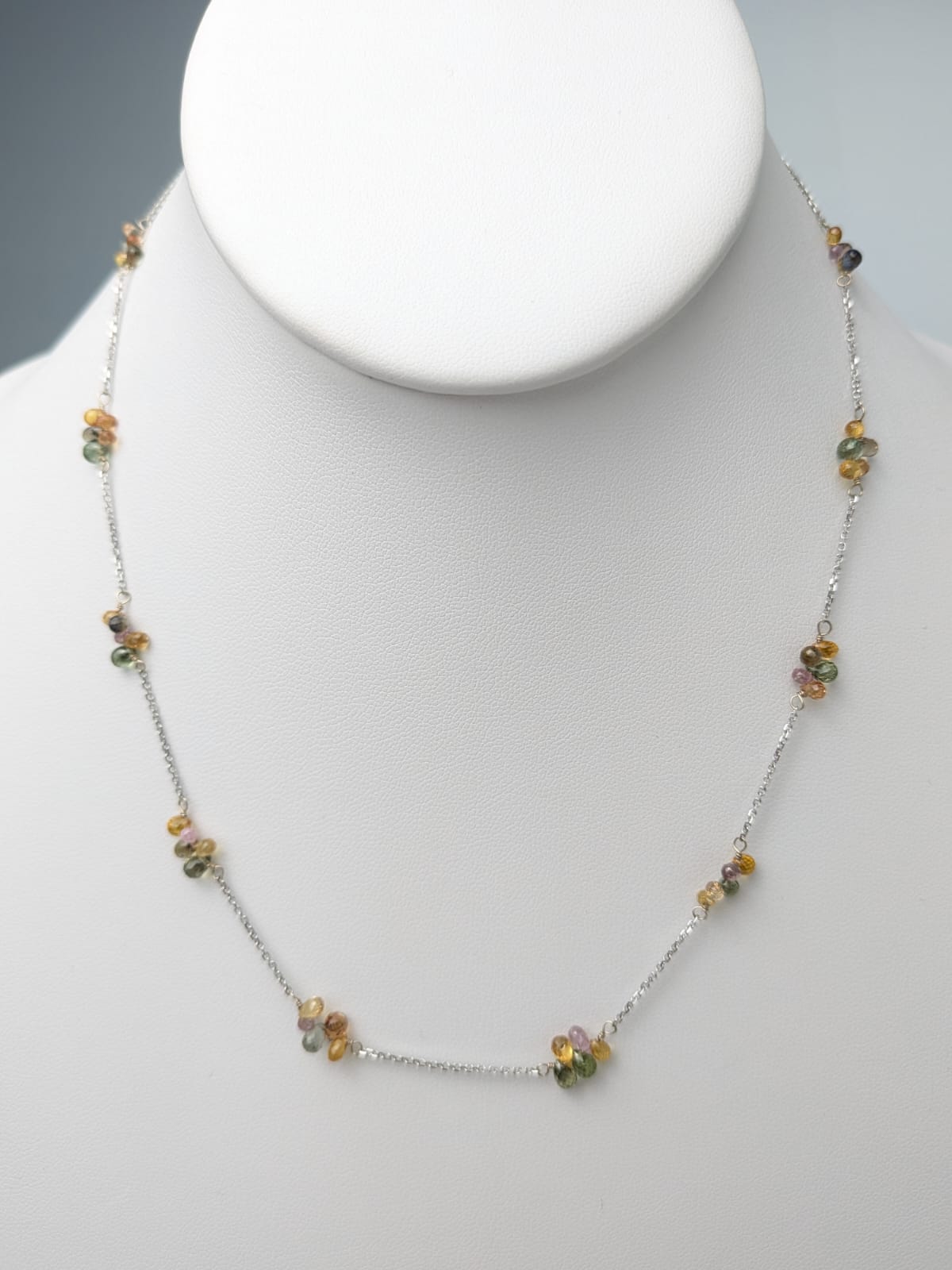 Multicolored Sapphire Briolette Butterfly Necklace in 14KW and 14KY