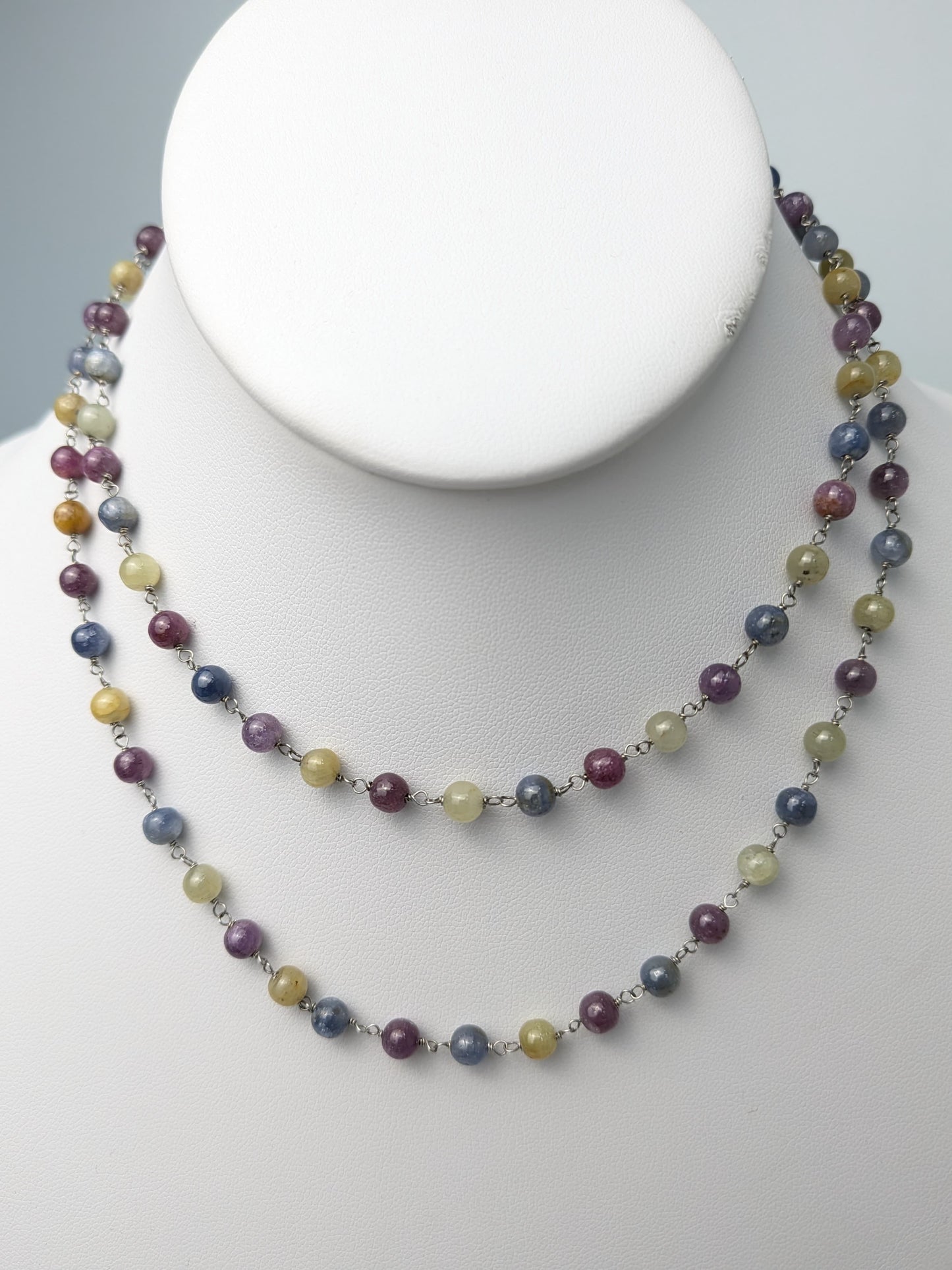 18" Multicolor Sapphire Rosary Necklace in 14KY and 14KW