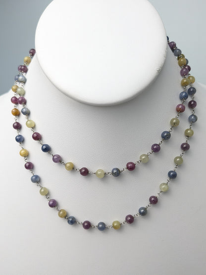 18" Multicolor Sapphire Rosary Necklace in 14KY and 14KW