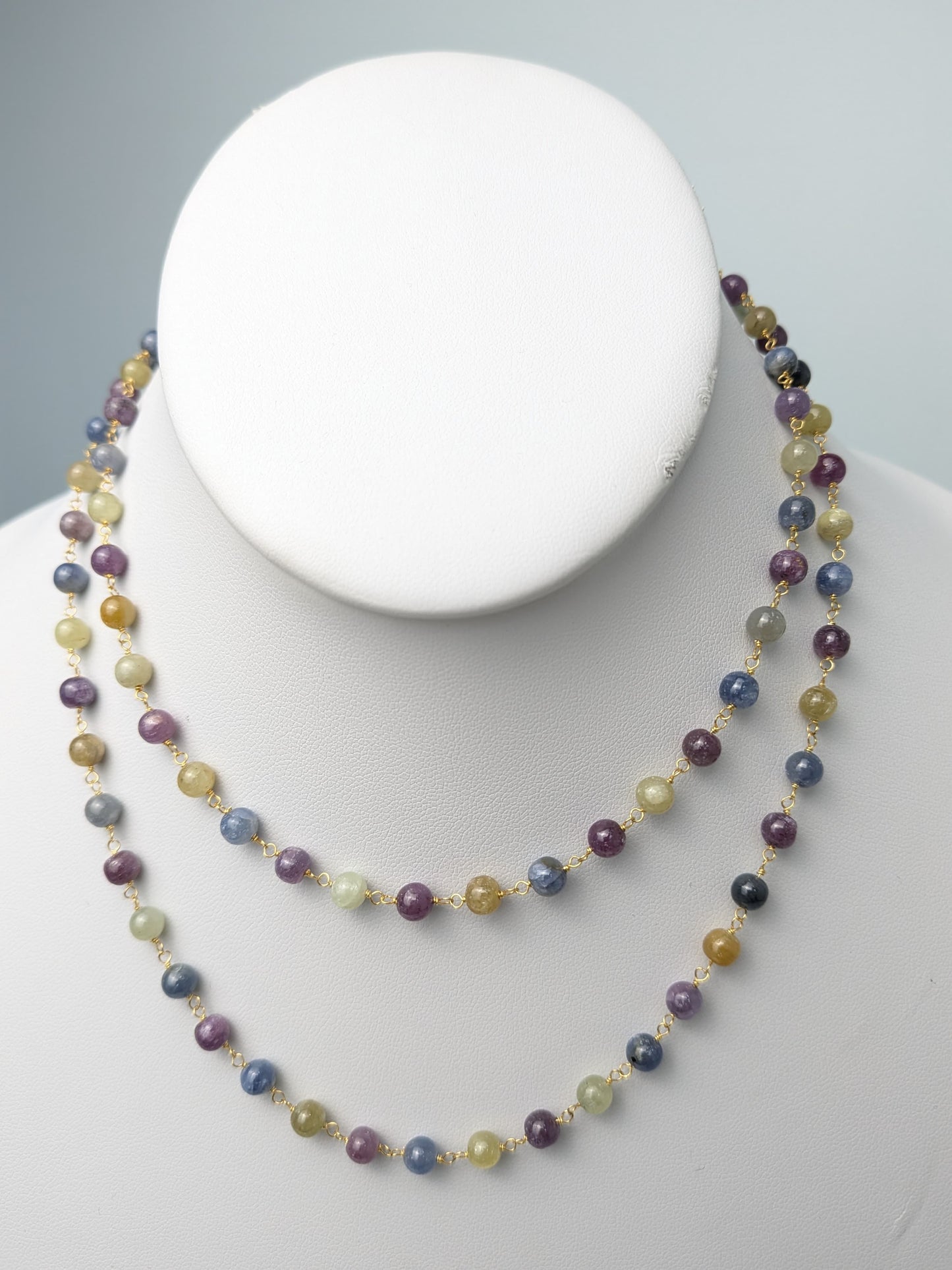 18" Multicolor Sapphire Rosary Necklace in 14KY and 14KW