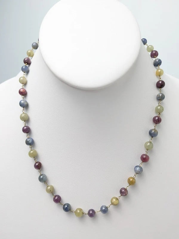 18" Multicolor Sapphire Rosary Necklace in 14KY and 14KW
