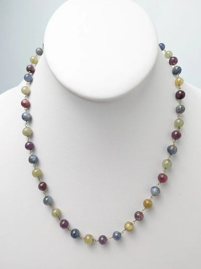18" Multicolor Sapphire Rosary Necklace in 14KY and 14KW