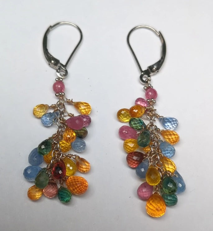 Deal of the Day - Multicolor Sapphire Briolette Cluster Earrings