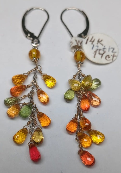 Deal of the Day - Multicolor Sapphire Briolette Cluster Earrings