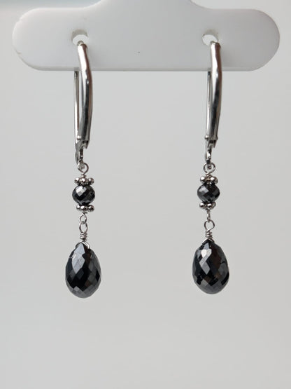 Black Diamond Drop Earrings in 14KY and 14KW