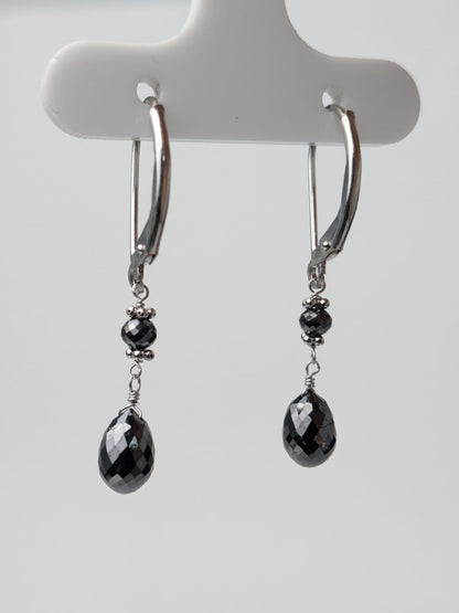 Black Diamond Drop Earrings in 14KY and 14KW