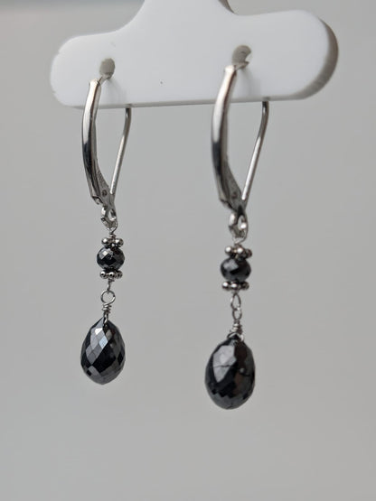 Black Diamond Drop Earrings in 14KY and 14KW