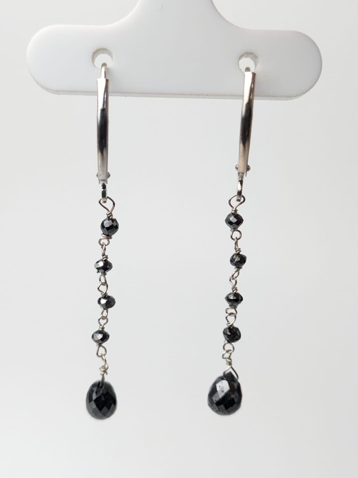 Black Diamond Long Drop Earrings in 14KY and 14KW