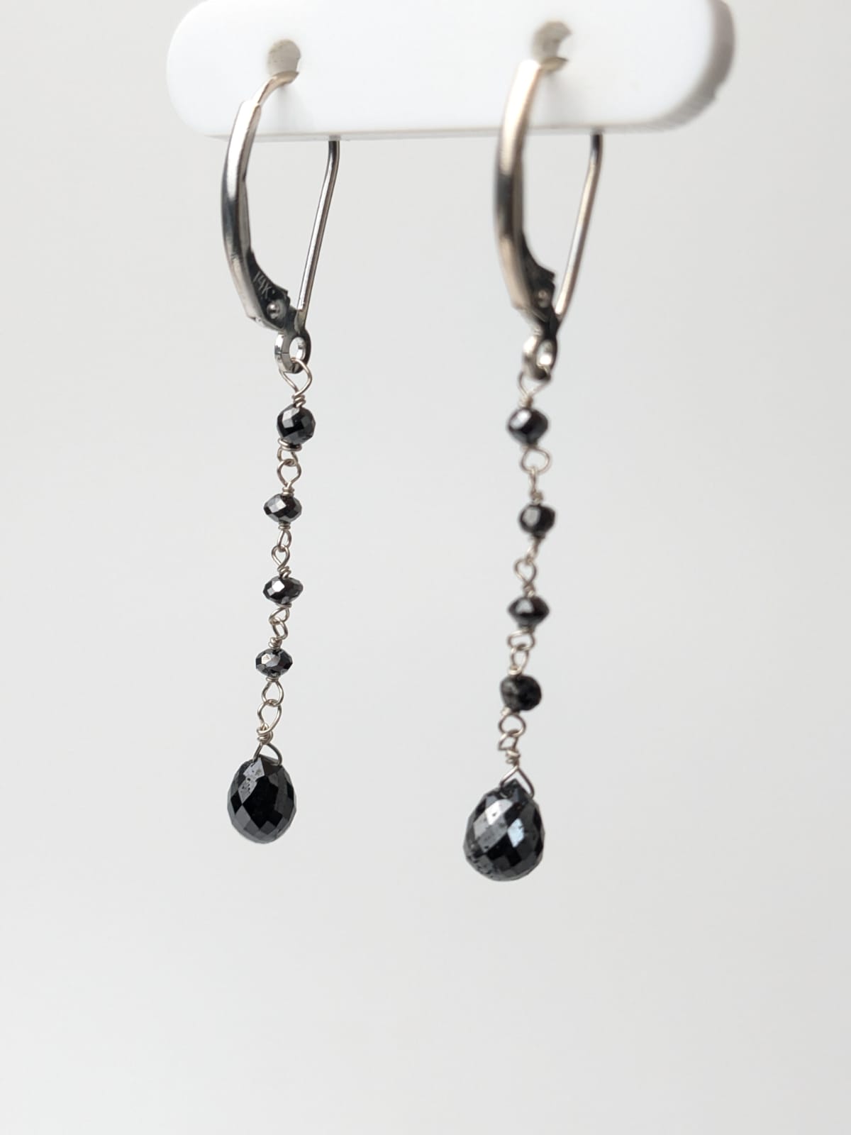 Black Diamond Long Drop Earrings in 14KY and 14KW