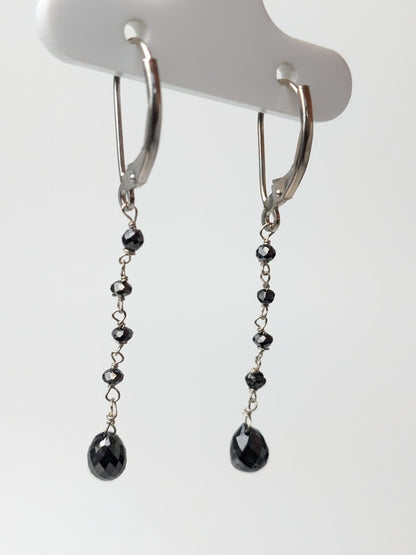 Black Diamond Long Drop Earrings in 14KY and 14KW