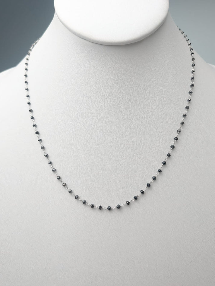 16"-18" Black Diamond Round Rosary Necklace in 14K and 18K